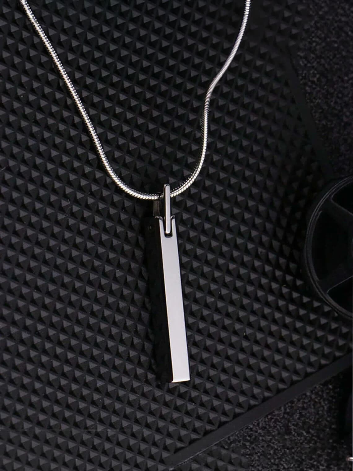 Men's and Boys Sleek Apex - Pure Titanium Steel Silver Bar Pendant with 24 Inch Snake Chain
