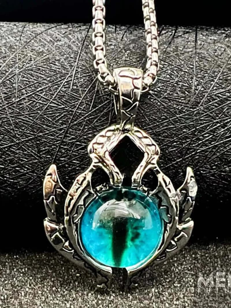 Men's and Boys Blue Eye Protect T - Pure Titanium Steel Pendant with Round Box Chain - 24 Inch