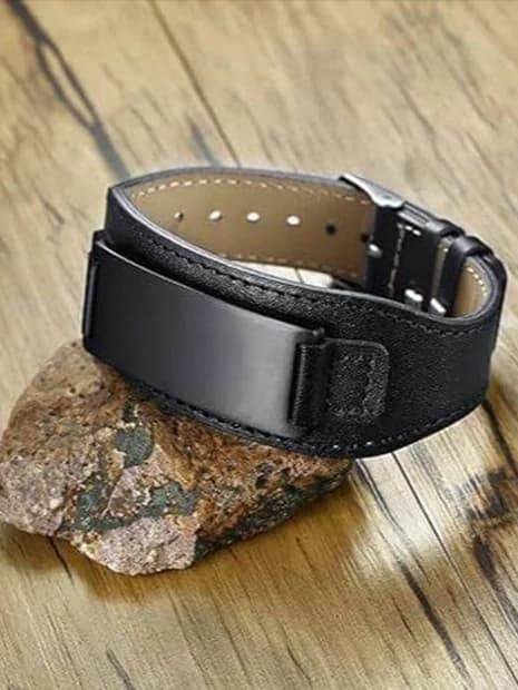 Men's and Boys Darkmatter Strap Black - Genuine Braided Leather Bracelet Set - 8 Inch