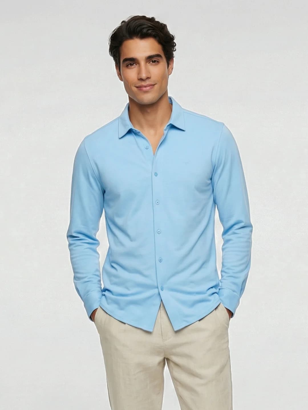 Men's Blue Casual Regular Fit Solid Full Sleeves Shirt
