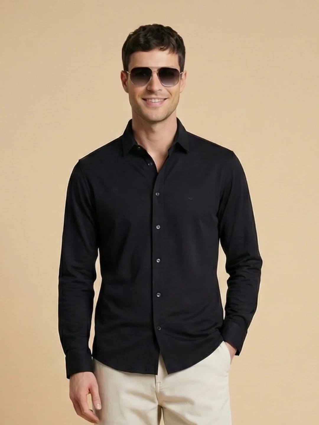Men's Black Casual Regular Fit Solid Full Sleeves Shirt