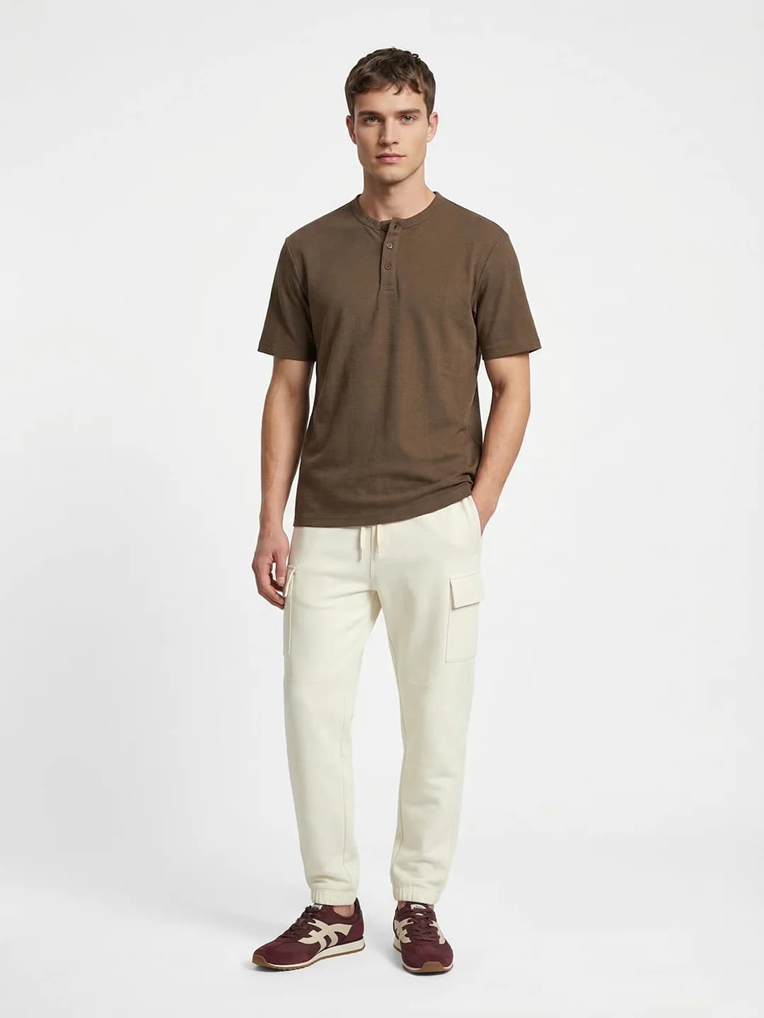 Men's Brown Casual Regular Fit Solid Half Sleeves Tshirt