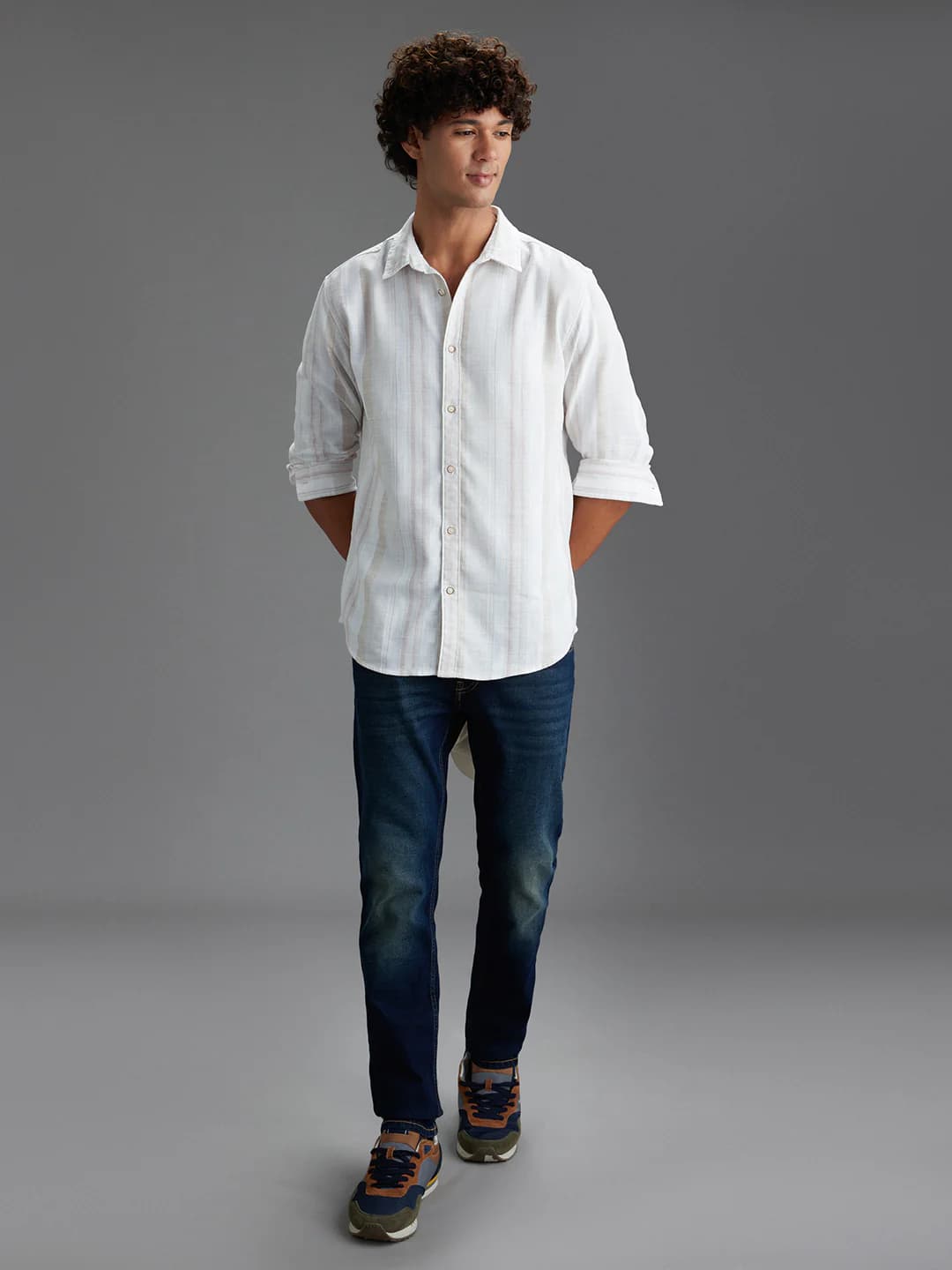 Men's Beige Casual Full Sleeves Shirt