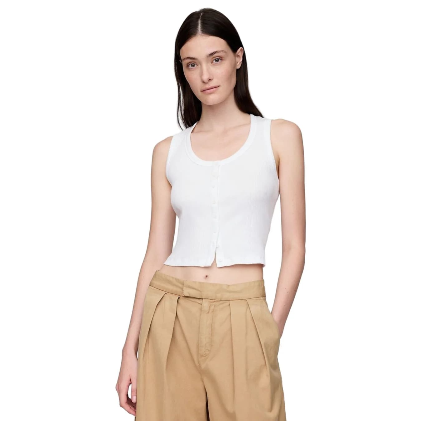 Women's White Casual Slim Fit Sleeveless Cropped Tops