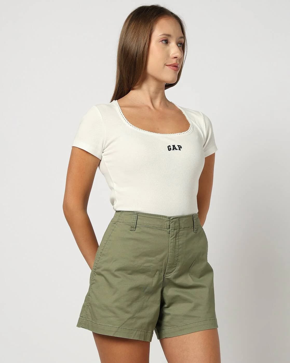 Women's White Casual Slim Fit Half Sleeves Tshirt