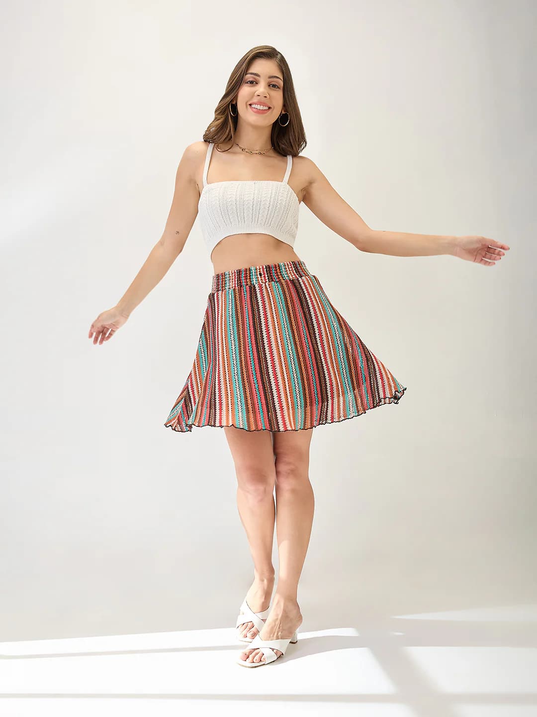 Women's Multicolor Casual Printed Mid Rise Crochet Mini Skirt
