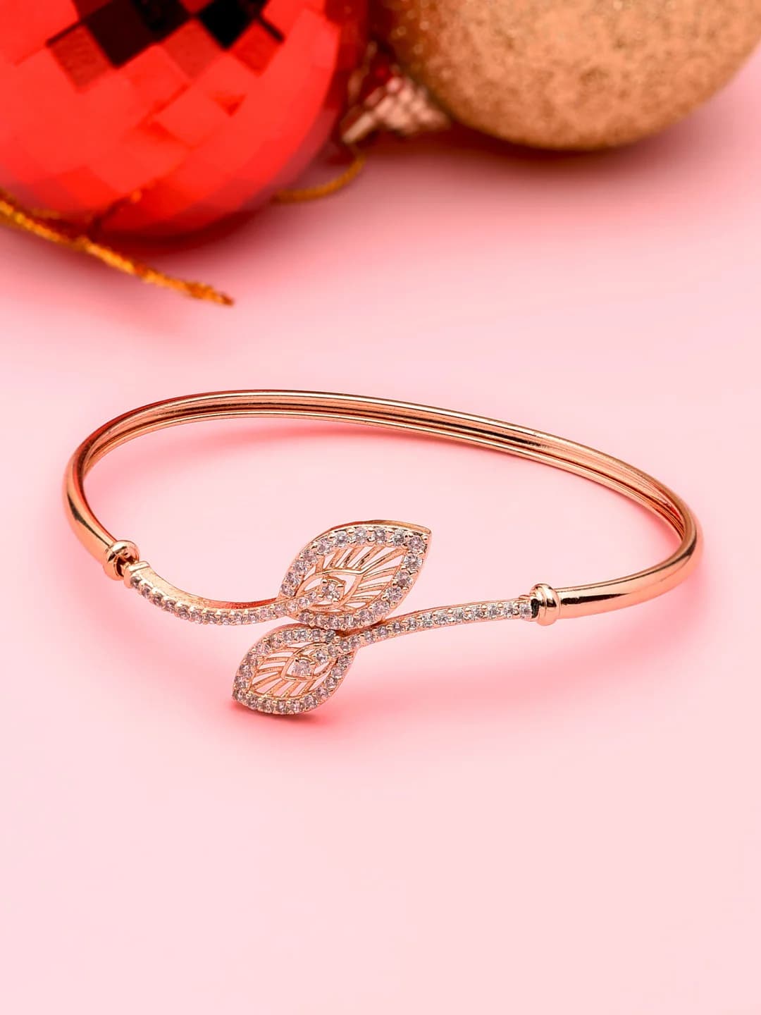 Women's Rose Gold Dazzling Cubic Zirconia Contemporary Kada Bracelet