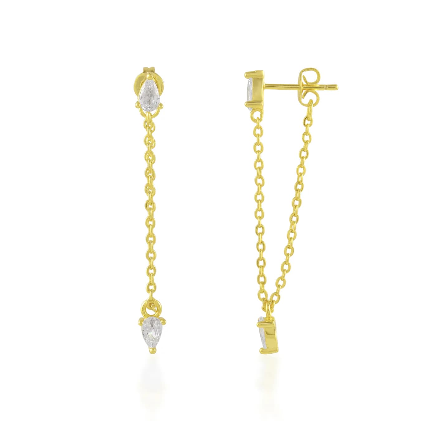 Women's Gold Zircon Drop Stud Earrings