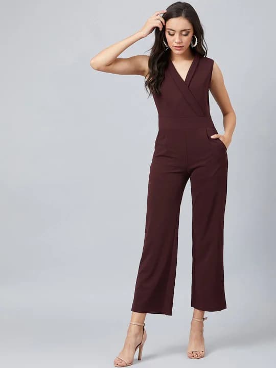 Women's Brown Casual Regular Fit Sleeveless Jumpsuit