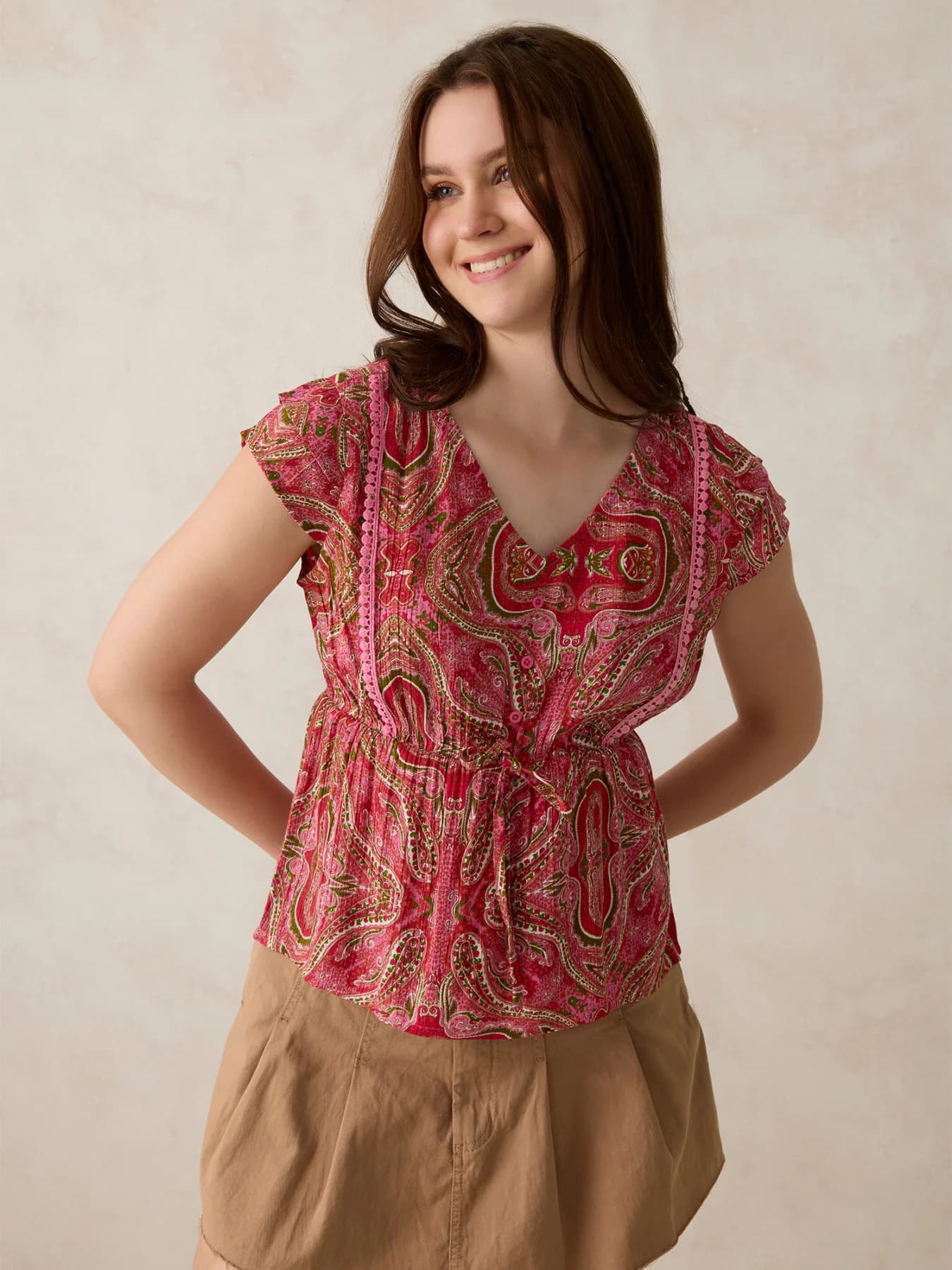Women's Pink Printed Crinkled Blouse