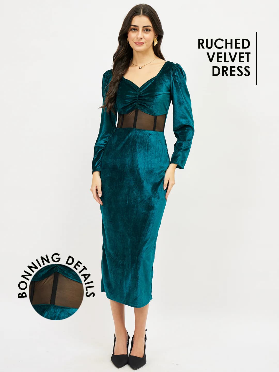 Women's Green Casual Solid Full Sleeves Sheath Dress