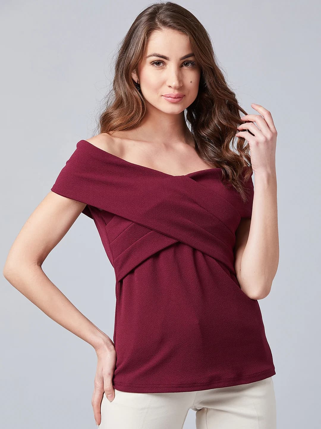 Women's Red Casual Regular Fit Drapped Top