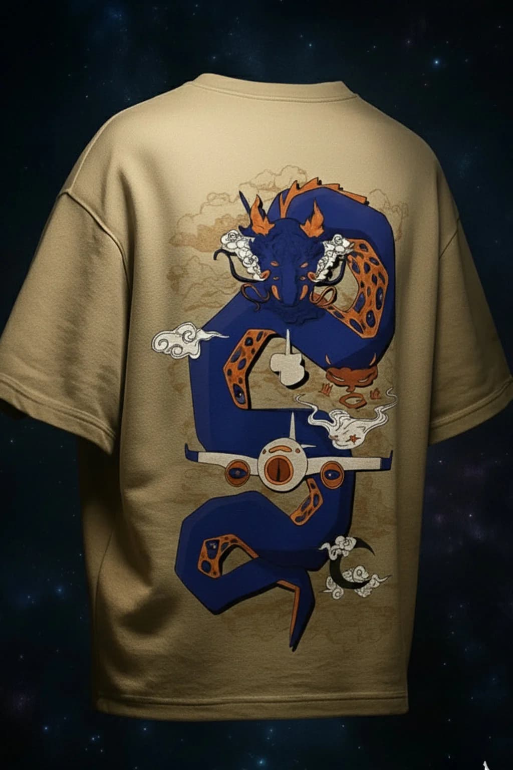 Men's Beige Casual Oversized Fit Half Sleeves Printed Tshirt