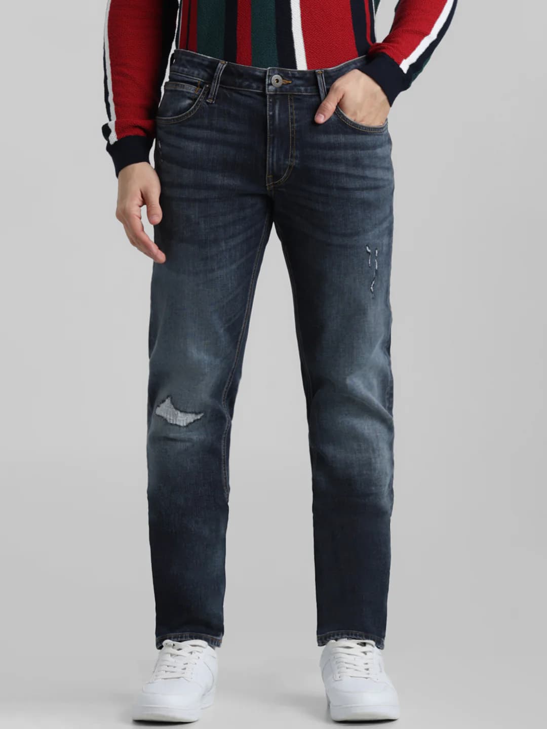 Men's Blue Casual Straight Fit Solid Low Rise Jeans
