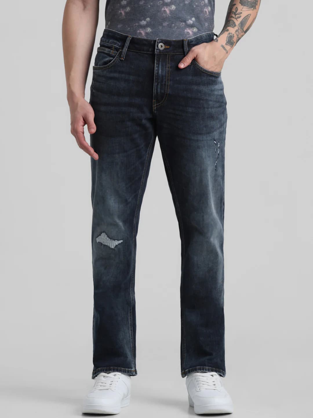 Men's Blue Casual Regular Fit Solid Mid Rise Jeans