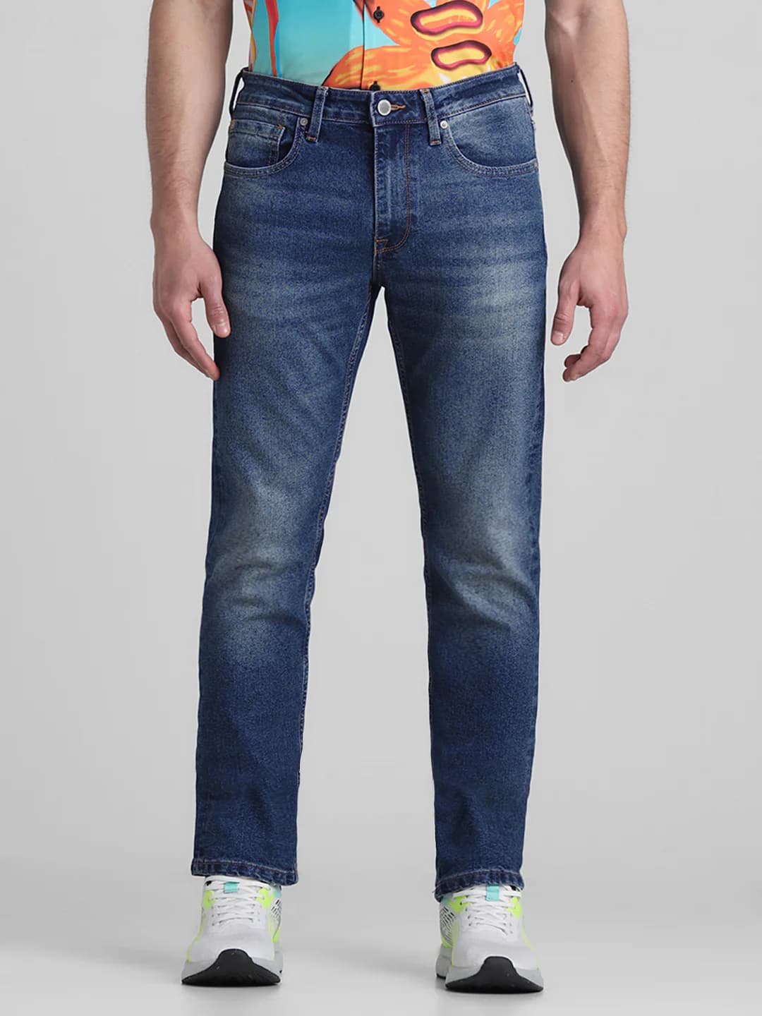 Men's Blue Casual Regular Fit Solid Mid Rise Jeans