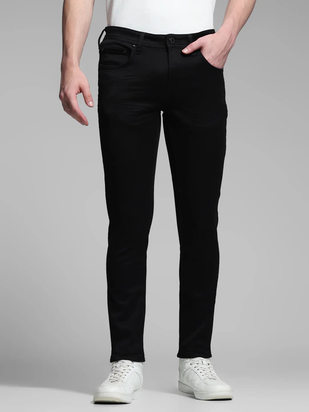 Men's Black Casual Straight Fit Solid Mid Rise Jeans