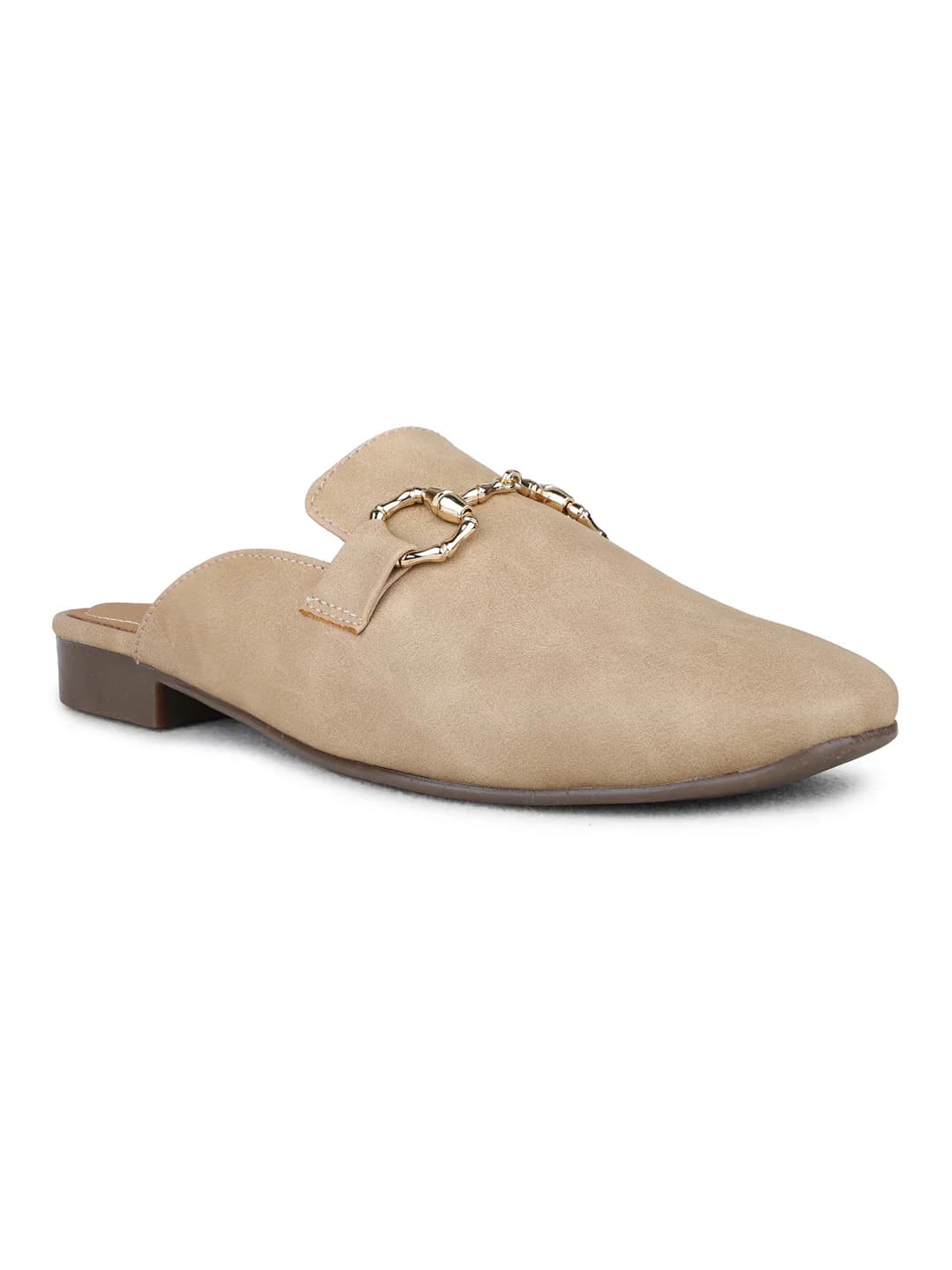 Women's Beige Casual Round Toe Solid Flat Mules