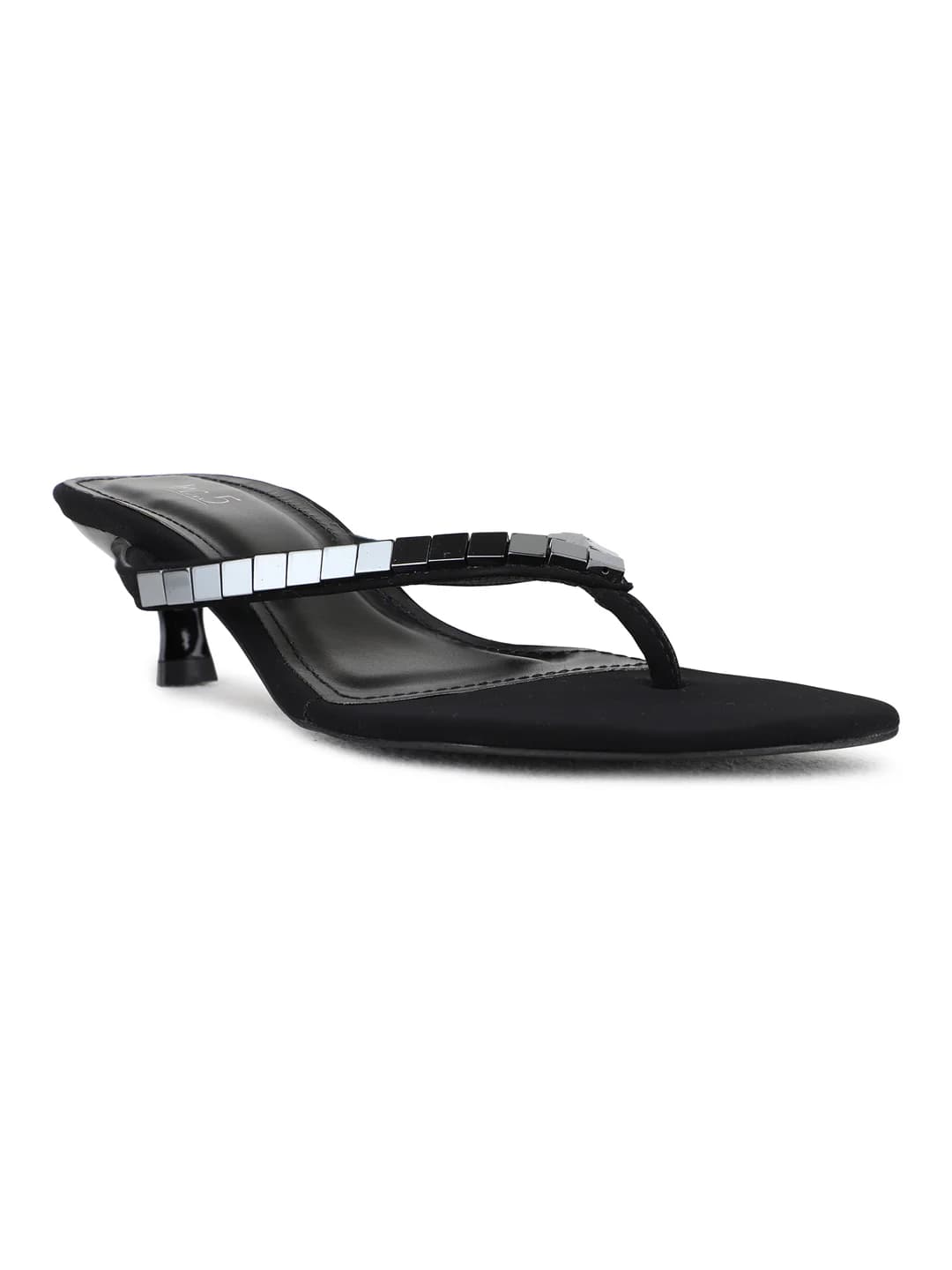 Women's Black Traditional Round Toe Printed Kitten Heels