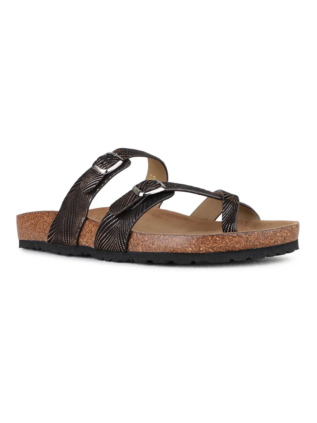 Women's Gold Casual Round Toe Printed Slip-Ons Sandals