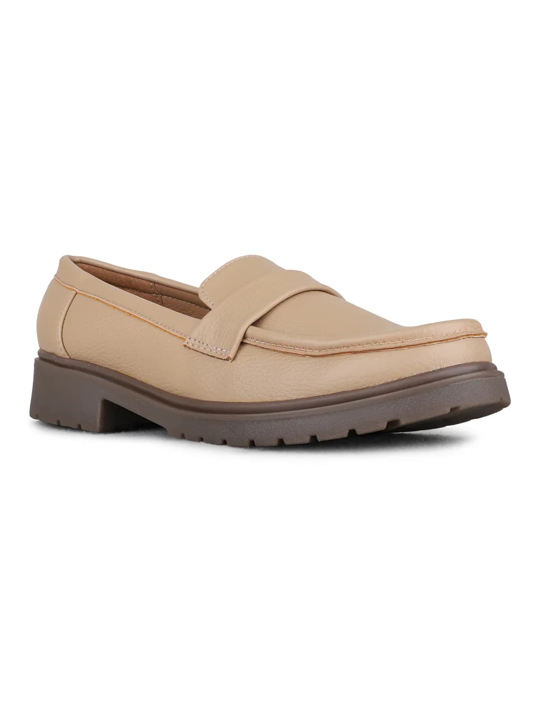 Women's Beige Casual Round Toe Solid Flat Loafers