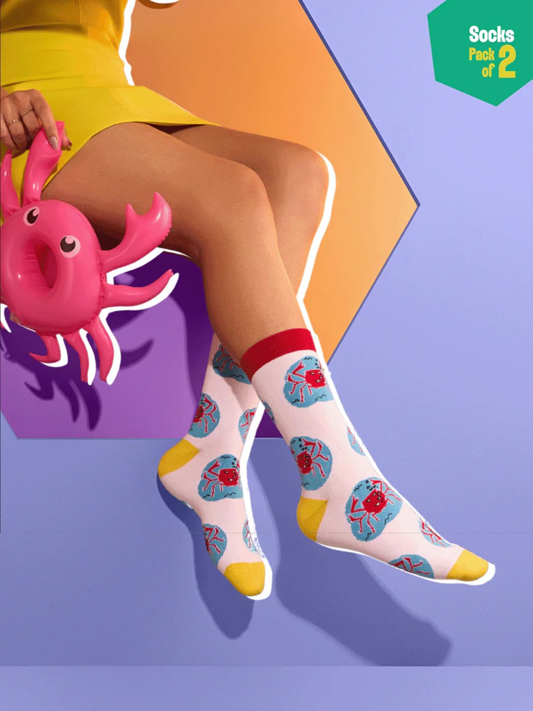 Unisex Multicolor Printed Life's A Beach Crew Length Socks - 100% Bamboo - Pack of 2