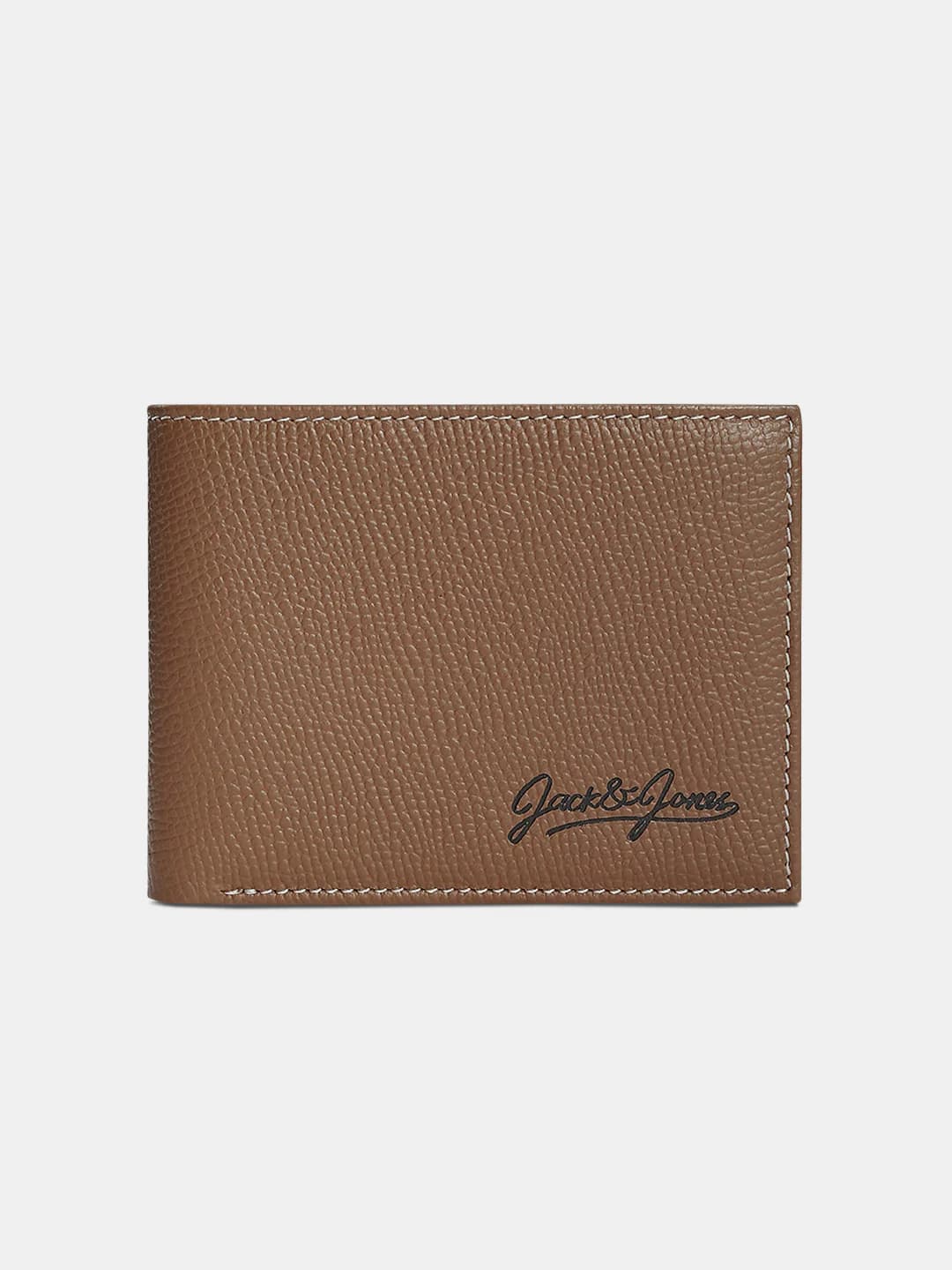 Men's Beige Solid Leather Two Fold Wallet