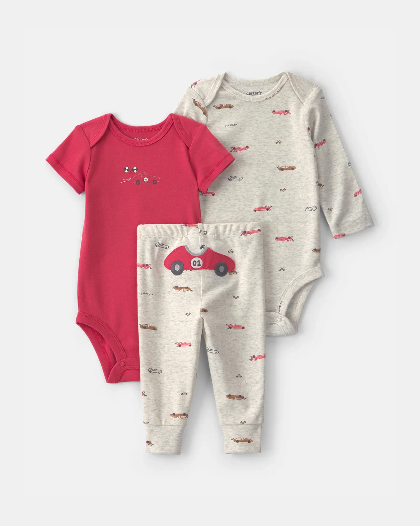 Baby Boy Assorted Race Car Bodysuit and Pant 3-Piece Set