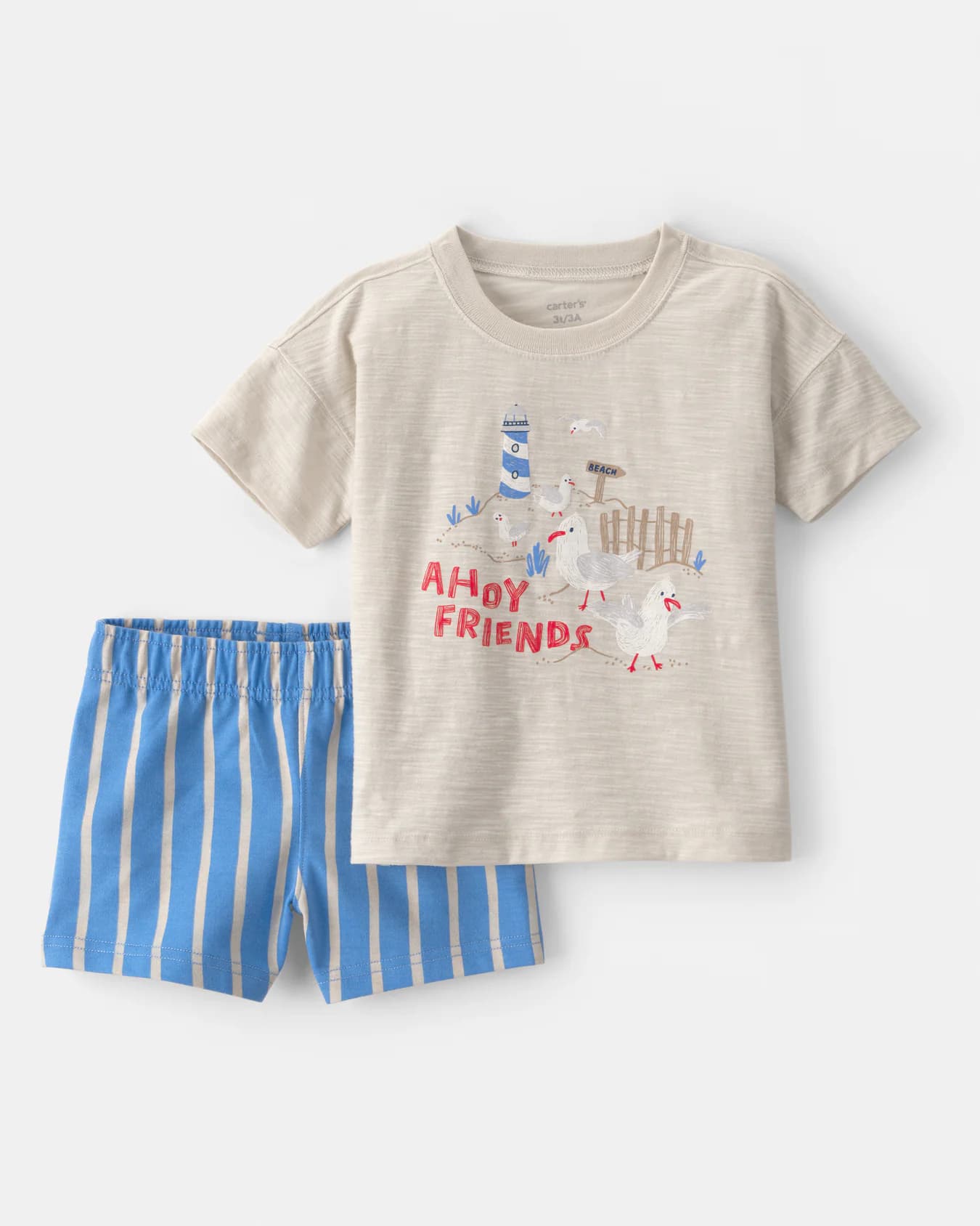 Toddler Boy Multicolor Seagull Tshirt and Short 2-Piece Set