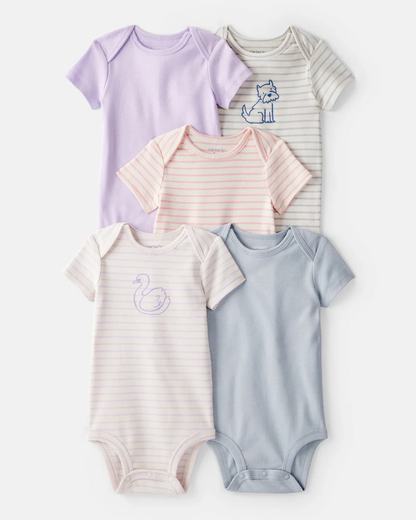 Baby Girl Multicolor Swan Multipack Bodysuits - Pack of 5