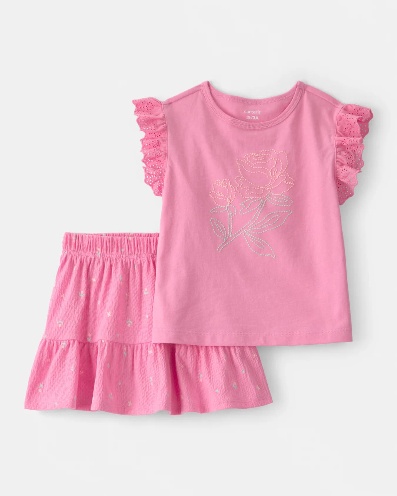 Toddler Girl Pink Floral Top and Skort 2-Piece Set