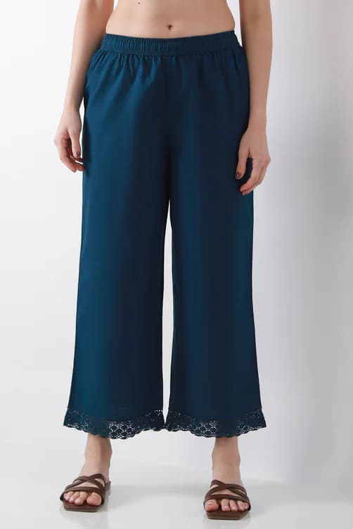 Women's Blue Cotton Straight Palazzos