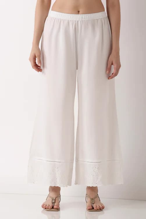 Women's White Cotton Flared Palazzos