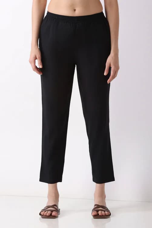 Women's Black Cotton Slim Trouser
