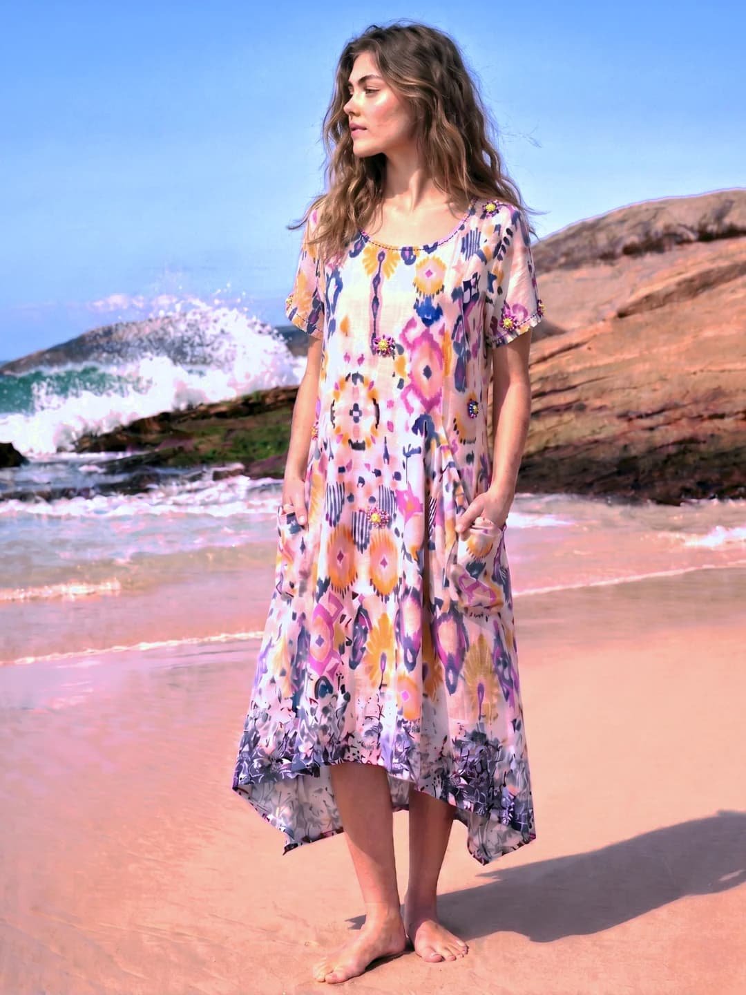 Women's Multicolor Casual Half Sleeves Printed Top