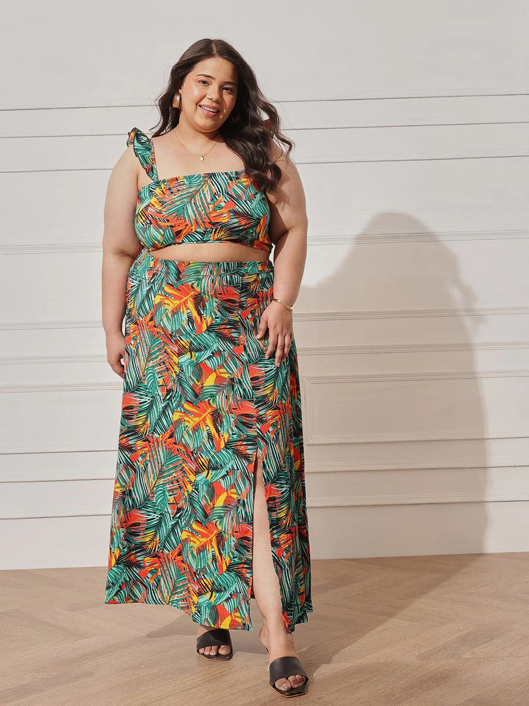 Women's Multicolor Casual Printed Top and Skirt