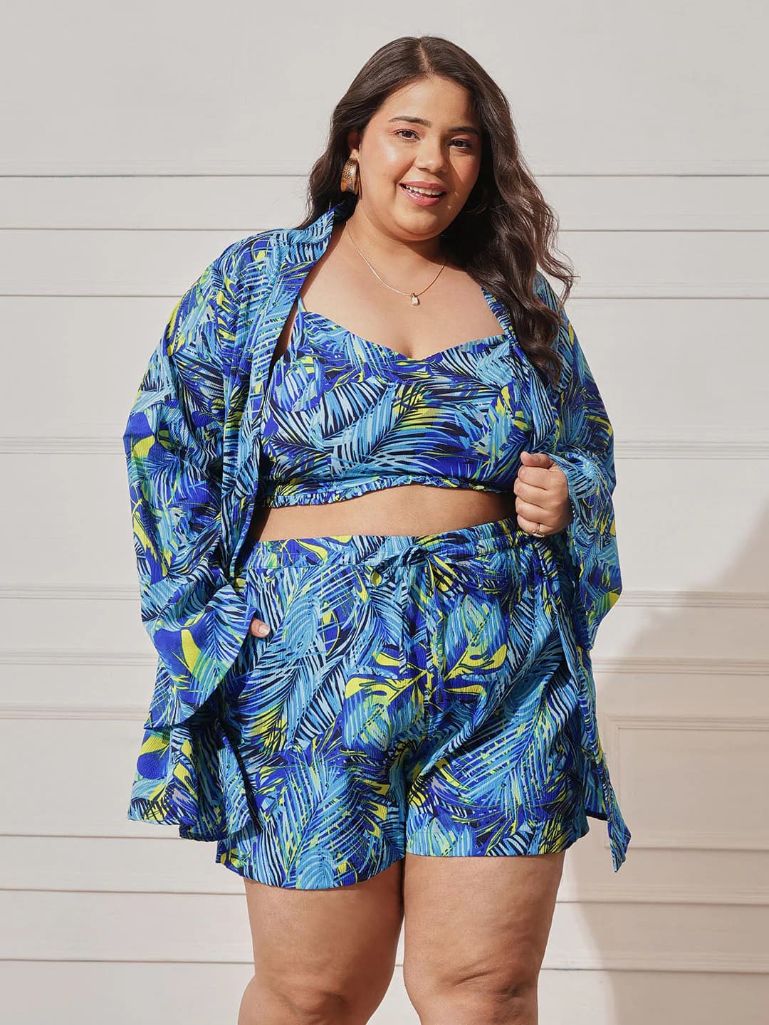 Women's Blue Casual Printed Sweetheart Neck Top and Shorts