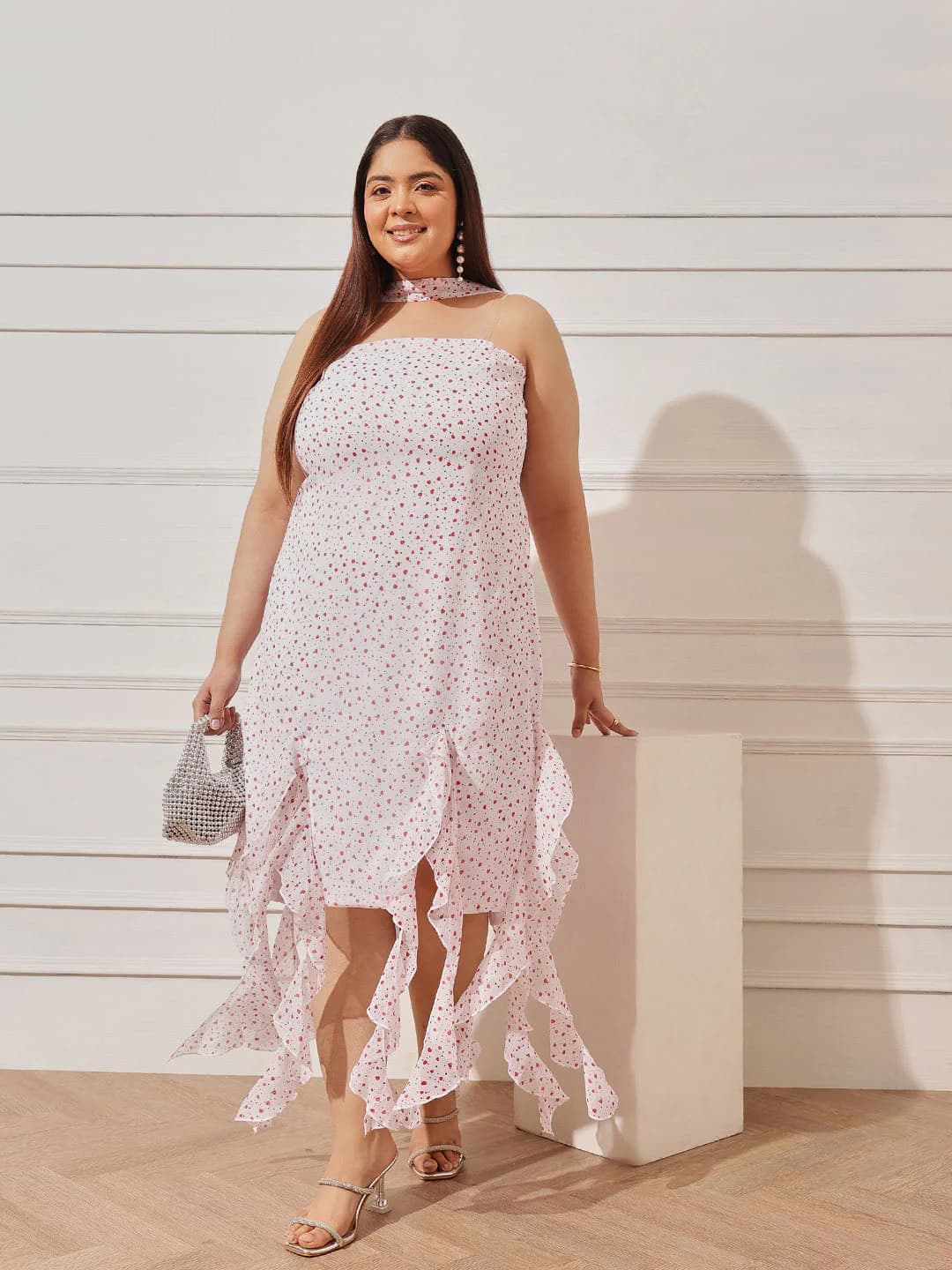 Women's White Casual Printed Shoulder Strap Dress