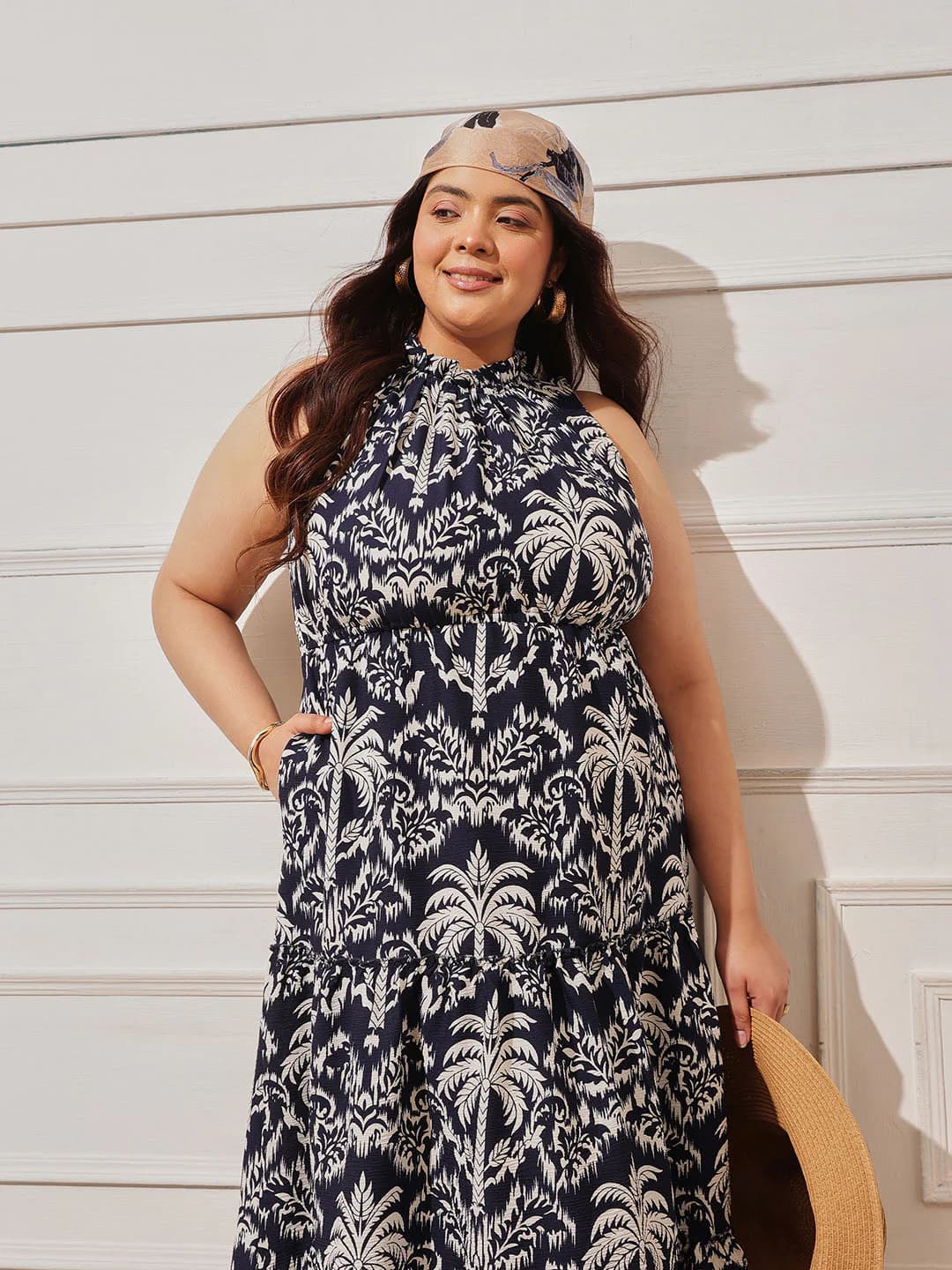 Women's Blue Casual Printed Round Neck Dress