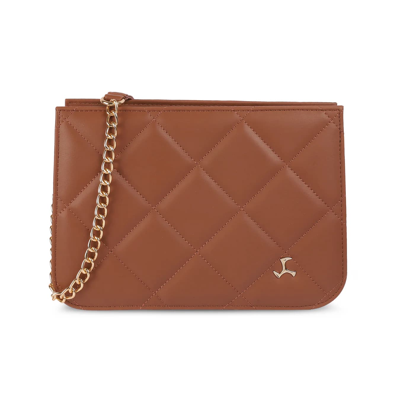 Women's Tan Solid PVC Chain Handle Sling Bag
