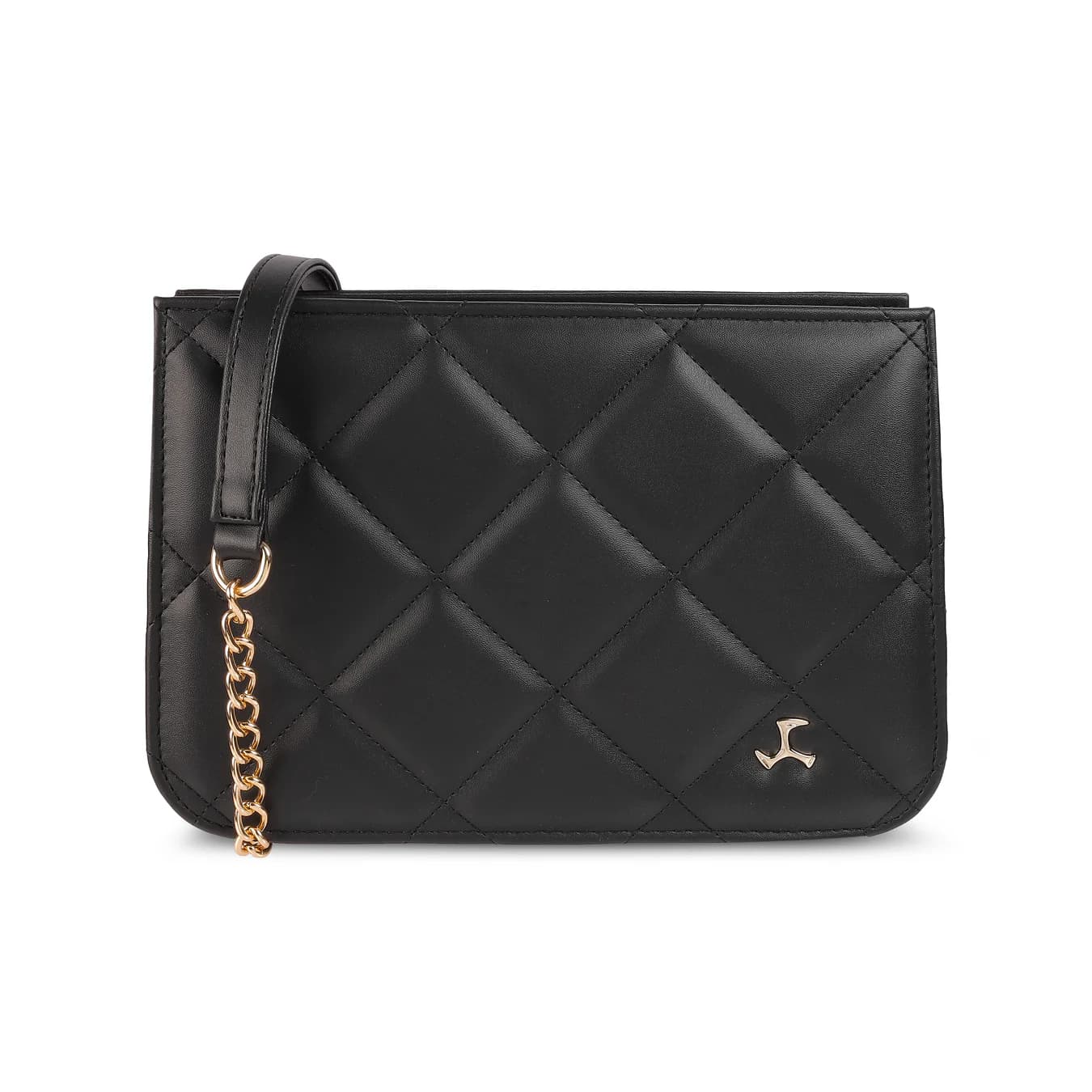 Women's Black Solid PVC Chain Handle Sling Bag