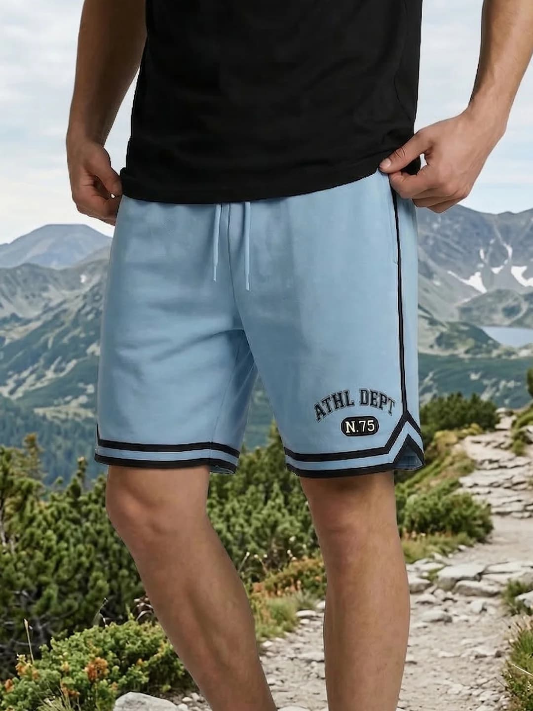Men's Blue Casual Baggy Fit Mid Rise Shorts