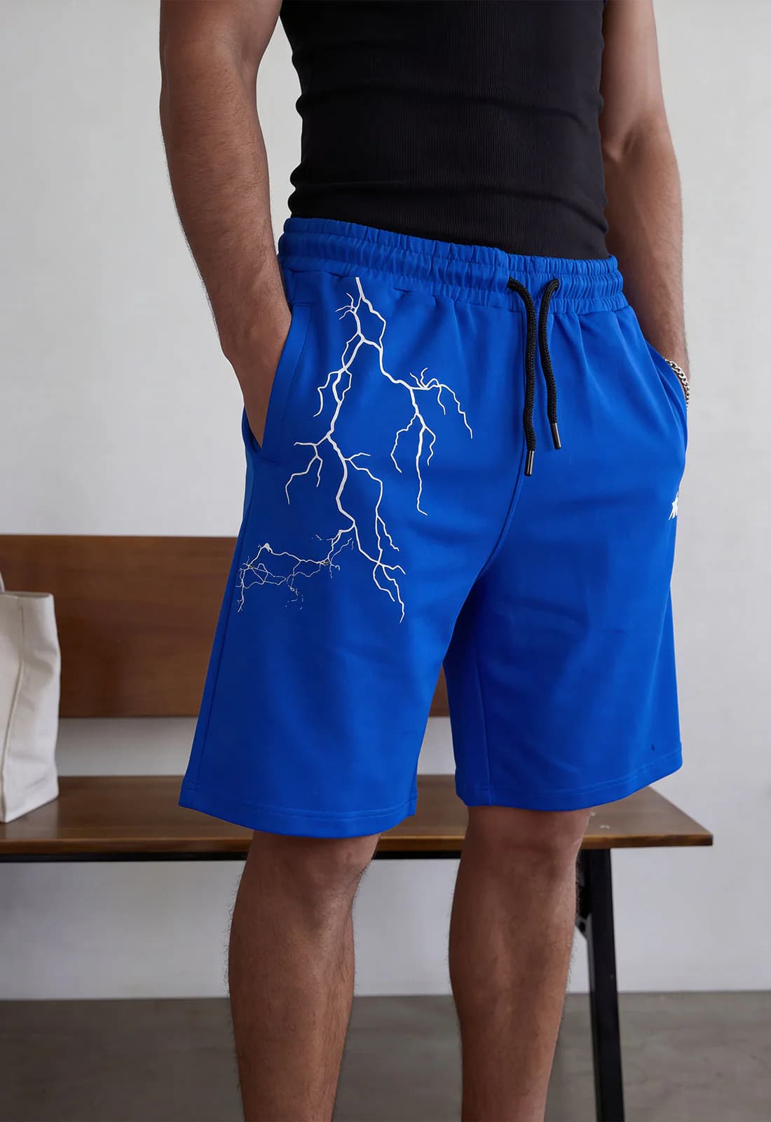 Unisex Blue Casual Printed Mid Rise Elasticated Shorts