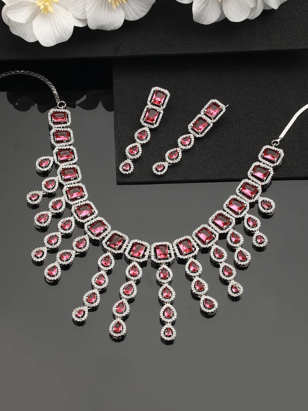 Women's Silver-Plated Cz Stone-Studded Jewellery Set