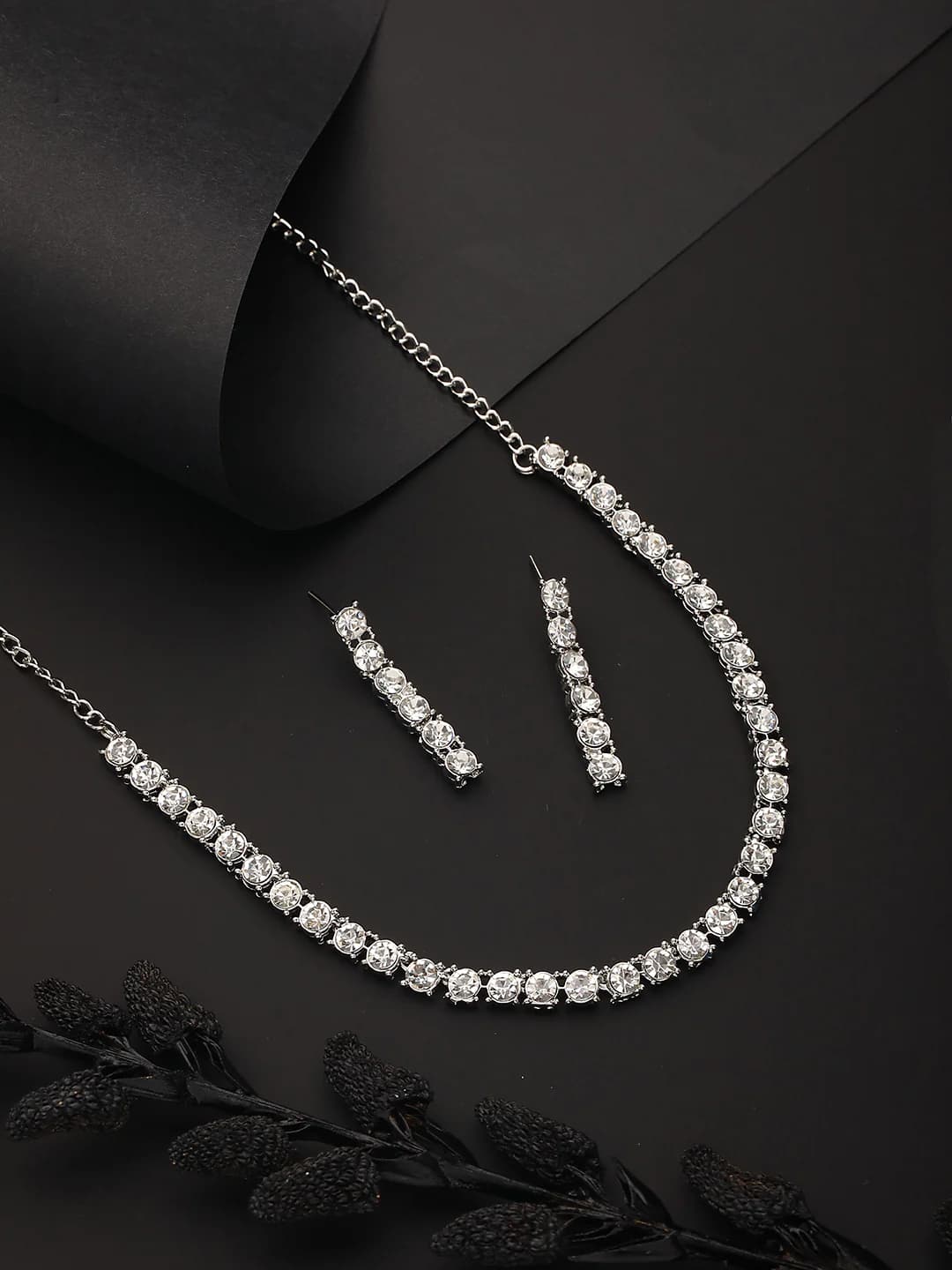Women's Rhodium-Plated Ad-Studded Jewellery Set