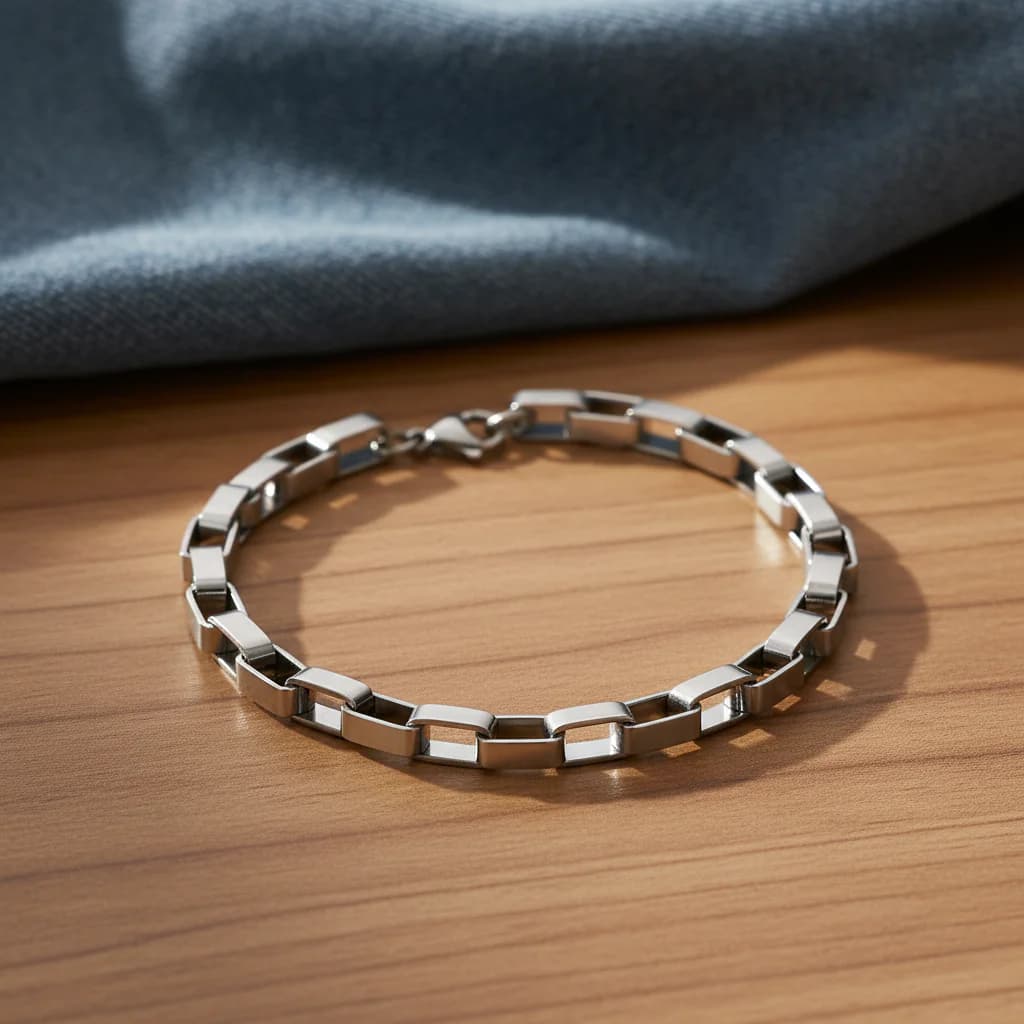 Men's Silver Plated Stainless Steel Minimal Link Chain Bracelet