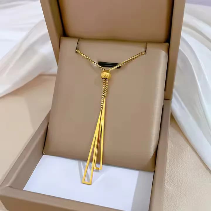 Women's Gold Plated Stainless Steel Triangle Tassel Pendant Chain Necklace