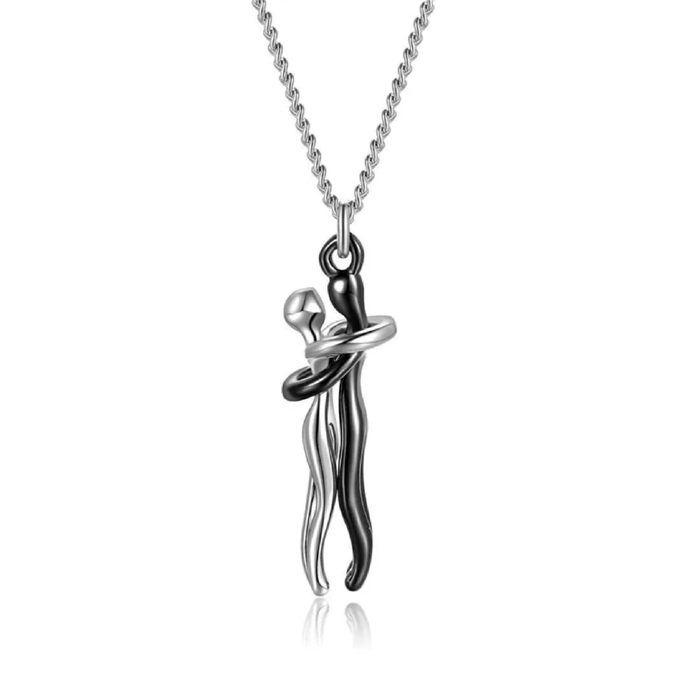 Women's Silver Plated Stainless Steel Couple Hug Pendant with Chain