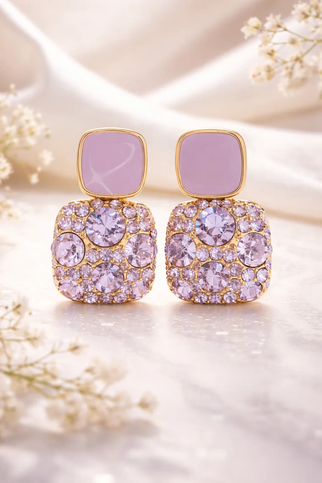 Women's Elegant Gold-Tone Stud Earrings with Rhinestones