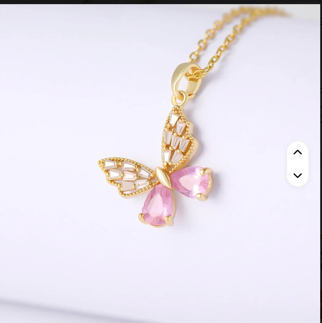Women's Elegant Butterfly Pendant Necklace with Pink Crystal – Gold Plated Chain